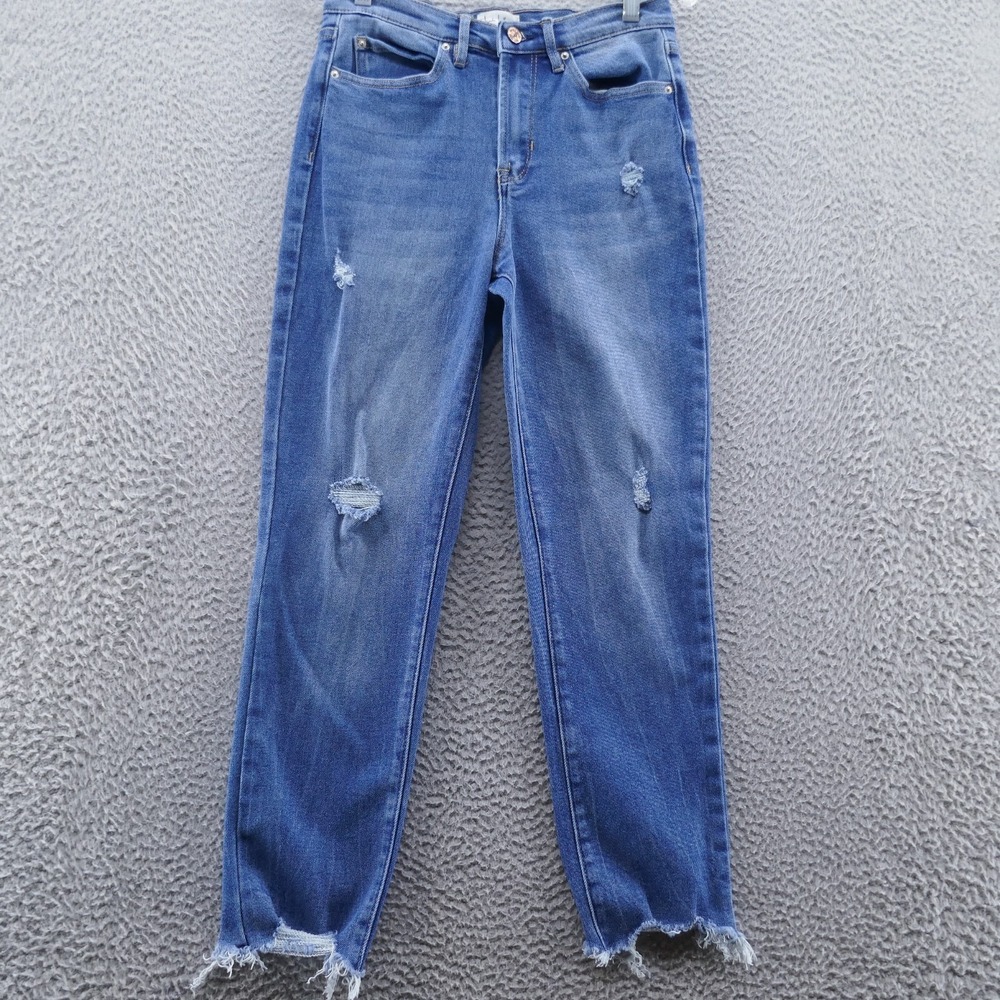 Nicole‎ Miller Women Nomad Super High Rise Straight Leg Distressed Jeans 4